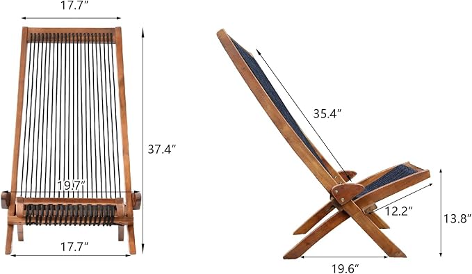 Knocbel Outdoor Folding Chair, Low Profile Patio Lounge Chair with Ergonomic Seat and Tall Slanted Back for Porch Deck Lawn Garden, 250lbs Weight Capacity (Brown and Black)
