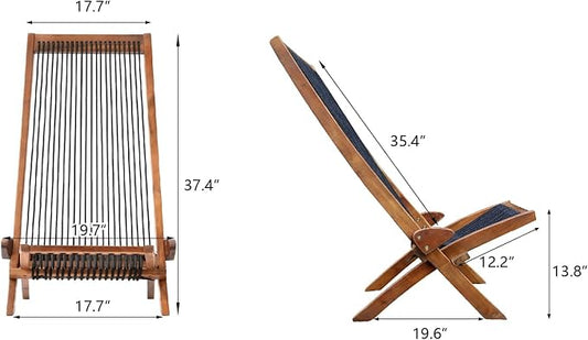 Knocbel Outdoor Folding Chair, Low Profile Patio Lounge Chair with Ergonomic Seat and Tall Slanted Back for Porch Deck Lawn Garden, 250lbs Weight Capacity (Brown and Black)
