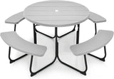 Round Picnic Table for Outdoors, 8 Person Outdoor Picnic Tables & Benches Set with Umbrella Hole - Photo 1