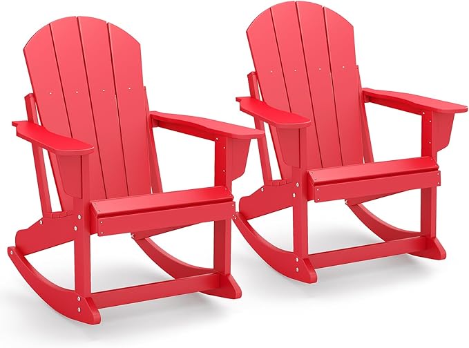GREENVINES Adirondack-Rocking-Chairs-Set-of-2 | HDPE Plastic | Porch Rocker | Chair for Outdoor Patio Deck Garden| Weatherproof | Red