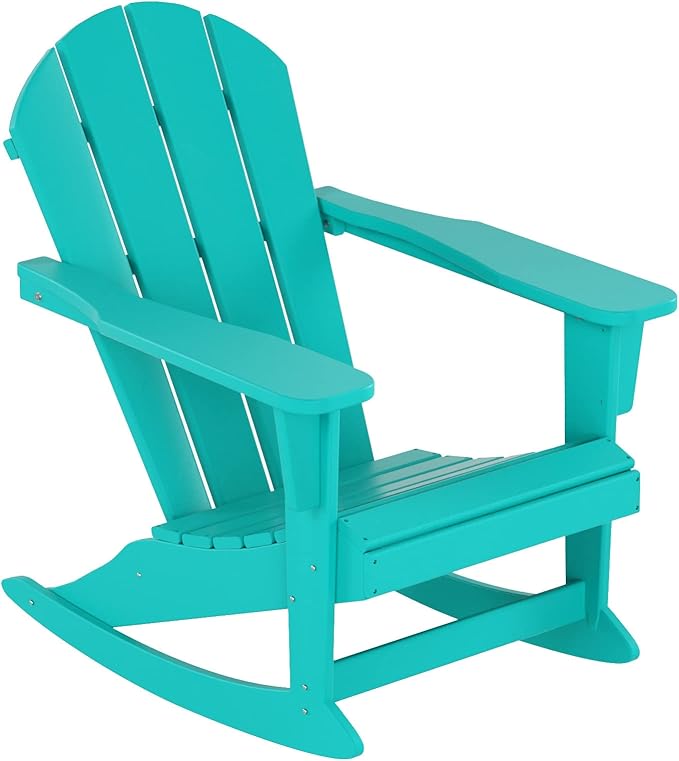 WO WESTIN OUTDOOR HDPE Laguna Outdoor Rocking Poly Adirondack Chair, Turquoise