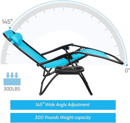 Flamaker Patio Zero Gravity Chair Outdoor Folding Lounge Chair Recliners Adjustable Lawn Lounge Chair with Pillow for Poolside, Yard and Camping (Blue)