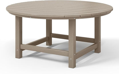 WestinTrends Malibu Low Outdoor HDPE Round Patio Coffee Table, Weathered Wood