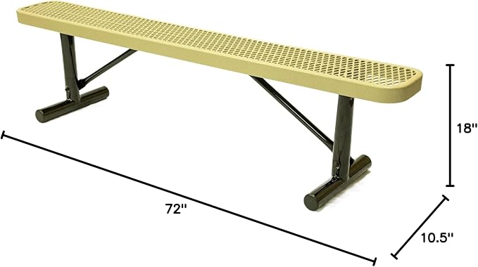 COATEDOUTDOORFURNITURE Heavy-Duty Portable Outdoor Bench Thermoplastic Coated, Expanded Metal, Commercial-Grade Seating, Made in America (Portable Without Back, 6 Ft, Textured Sandstone)