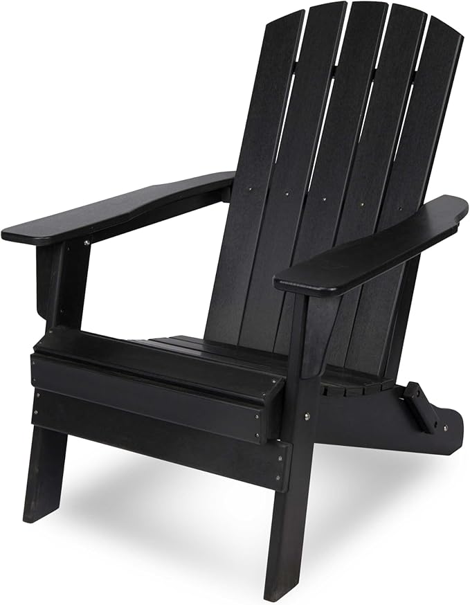Shine Company Seaside Outdoor Weatherproof Folding Adirondack Chair, Black