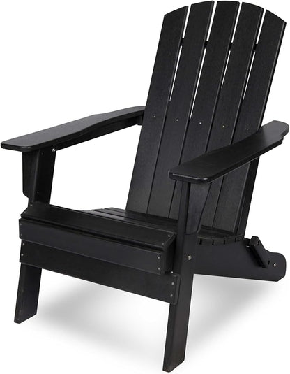 Shine Company Seaside Outdoor Weatherproof Folding Adirondack Chair, Black