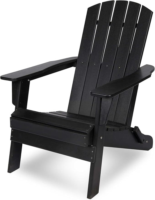 Shine Company Seaside Outdoor Weatherproof Folding Adirondack Chair, Black