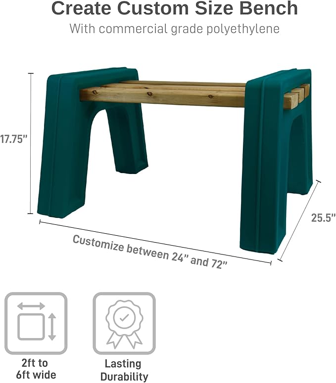 RTS Home Accents Custom Length Lightweight Indoor or Outdoor Backless Bench Ends, (Wood & Screws Sold Separately), Kentucky Green