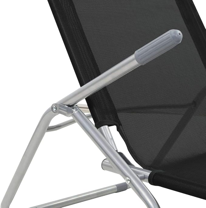Textilene Folding Sunlounger Set of 2, Black Powder-Coated Steel Frame Outdoor Chaise 55.9"x23.6"x38.2" - Photo 8