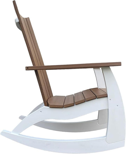 Generic Rocking Chairs, Poly Lumber Rocker,All Weather Rocking Chair Outdoor,High Back Porch Rocker,Cracker Barrel Rocking Chairs for Porch,360lbs (Mahogany/White)