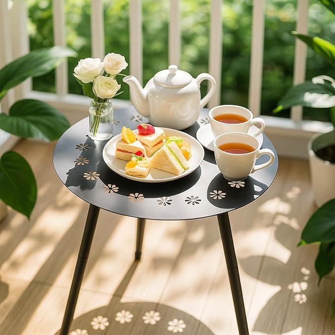 18 Inch Outdoor Side Table Patio Round Tables for Outside Black End Tables Small Coffee Table End Table Modern Metal - Photo 2