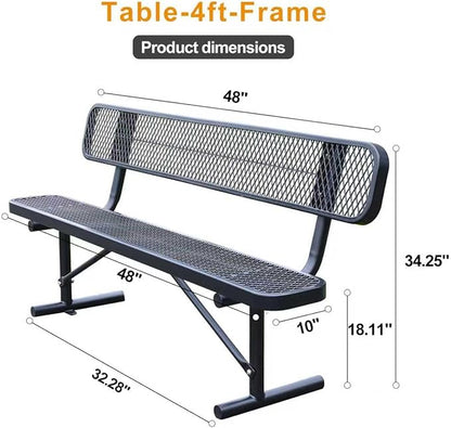 4 ft Outdoor Park Bench – Heavy-Duty Steel Frame & Rust-Resistant Thermoplastic Coating, Suitable for Gardens, Courtyards, Campuses, Commercial Spaces (Black, 4ft)