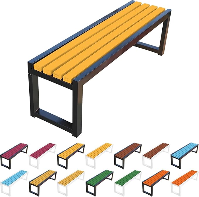Garden Bench for Outdoors, Weatherproof Patio Bench Wooden Benches 2-Person Backyard Seat Backless Seat with Metal Frame for Park Backyard Entryway 3.3ft 3.9ft 4.9ft 5.9ft(Yellow Black,5.9ft)