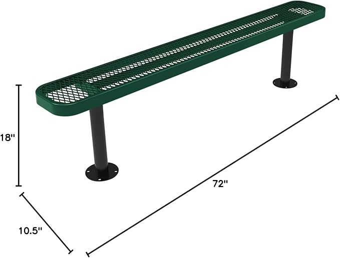 COATEDOUTDOORFURNITURE Coated Outdoor Furniture Heavy-Duty Outdoor Bench Thermoplastic Coated, Expanded Metal, Commercial-Grade Seating, Made in America (Surface Without Back, 6 Ft, Textured Green)