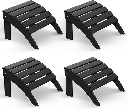 BRIOPAWS Adirondack Ottomans | Folding | Set of 4 | HDPE Plastic | Black Outdoor Foot Rest | All Weather | Patio Footrest for Adirondack Chair | Foot Stool for Deck Porch | 19.7W x 18.5L x 13H Inch