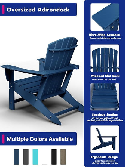BRIOPAWS Adirondack-Chairs-Set of 6 | Fire Pit Chair | Oversized | HDPE Plastic | Weather Resistant | for Deck Outdoor Poolside Campfire | Blue