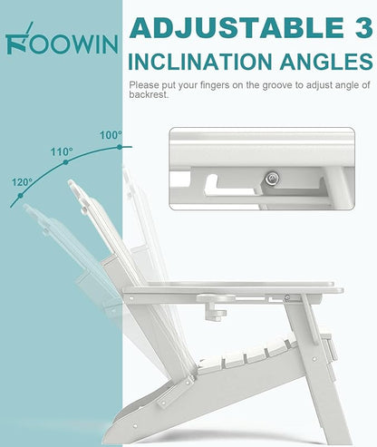 FOOWIN HDPE Adjustable Adirondack Chair Set of 8, 400lbs Heavy Duty Folding Patio Chairs with Cup Holder, 3-Position Reclining Fire Pit Seating, All-Weather Poly Lumber for Backyard, Deck - White