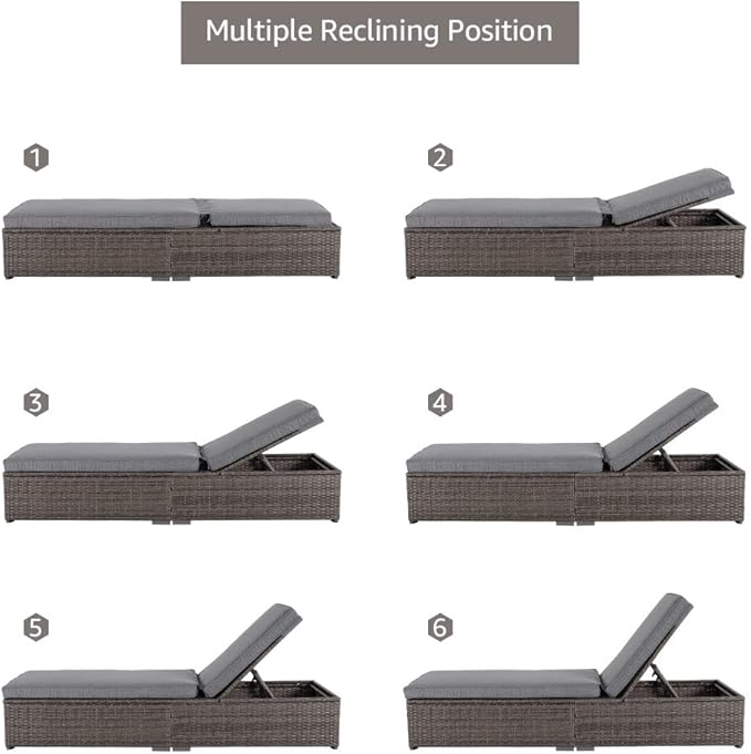 Patiorama Outdoor Patio Chaise Lounge Chair, Elegant Reclining Adjustable Pool Rattan Chaise Lounge Chair with Cushion, Grey PE Wicker, Steel Frame, for Deck, Poolside, Backyard (Light Grey)