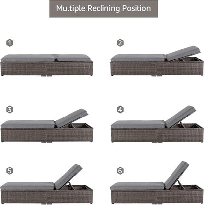 Patiorama Outdoor Patio Chaise Lounge Chair, Elegant Reclining Adjustable Pool Rattan Chaise Lounge Chair with Cushion, Grey PE Wicker, Steel Frame, for Deck, Poolside, Backyard (Light Grey)