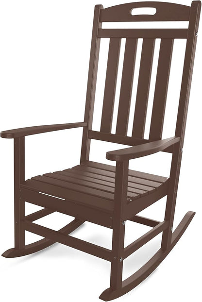 Outdoor Rocking Chair, All-Weather Resistant Poly Lumber Rocker Chair Outdoor, High Back Plastic Patio Rocking Chairs for Outside Porch Rocker Garden Lawn, Mahogany