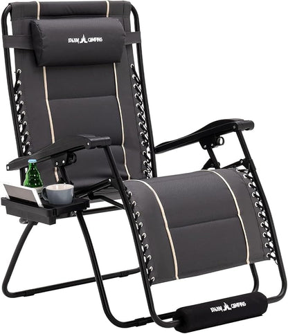 Amopatio XXL Folding Zero Gravity Chair with Cup Holder for Outdoor and Indoor Oversized Heavy Duty Patio Reclining Lounge Chairs with Tray/Footrest/Headrest Support 500LBS Dark Gray