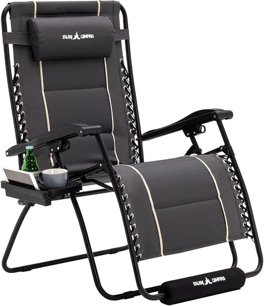 Amopatio XXL Folding Zero Gravity Chair with Cup Holder for Outdoor and Indoor Oversized Heavy Duty Patio Reclining Lounge Chairs with Tray/Footrest/Headrest Support 500LBS Dark Gray