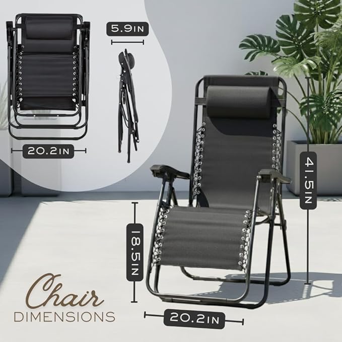 Adjustable Zero Gravity Lounge Chair with Steel Mesh Fabric: Reclining Lawn Chair Featuring Comfort Pillow - Photo 2