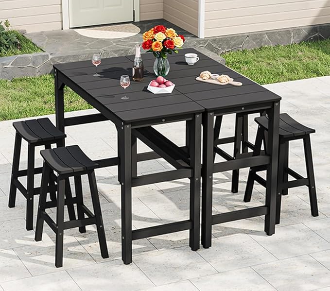3 Piece Outdoor Bar Set, 42" Rectangular Pub Height High Top Bar Table & 2 Outdoor Bar Stools for Patio, Garden - Photo 9