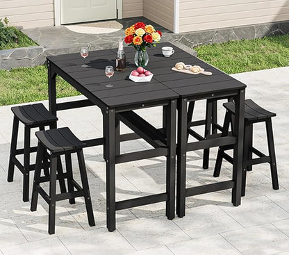 3 Piece Outdoor Bar Set, 42" Rectangular Pub Height High Top Bar Table & 2 Outdoor Bar Stools for Patio, Garden, Poolside and Bistro, Weatherproof, Black