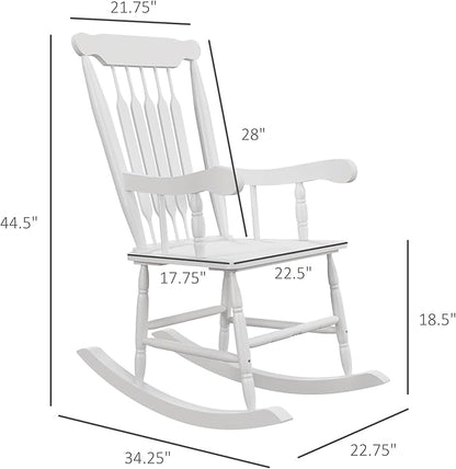 Outsunny Outdoor Wood Rocking Chairs Set of 2, 350 lbs. Porch Rockers with High Back for Garden, Patio, Balcony, White