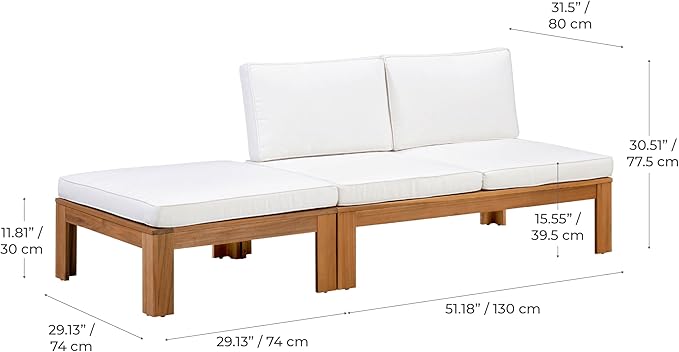 Teamson Home - Outdoor 2 Piece Acacia Modular Sectional Set with Cushions - Photo 6