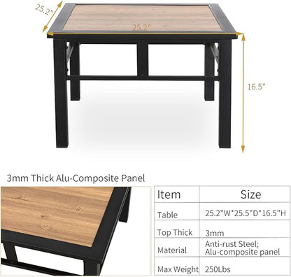 PatioFestival Aluminum Composite Panel Outdoor End Table, Weather Resistant, Black with Wood Grain, Square, Modern, Outdoor Side Table