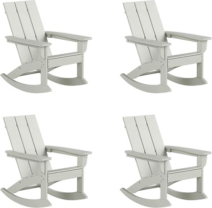 WestinTrends Ashore Patio Rocking Chairs Set of 4, All Weather Poly Lumber Plank Adirondack Rocker Chair, Modern Farmhouse Outdoor Rocking Chairs for Porch Garden Backyard and Indoor, Sand
