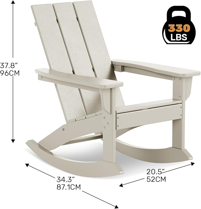 Costaelm Outdoor Adirondack Chair, All Weather Resistant Lawn Chairs Balcony Chair and Fire Pit Chairs, Patio Chair Outdoor Porch Rocking Chair High Back HDPE Poly Lumber, Sand