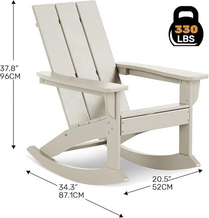Costaelm Outdoor Adirondack Chair, All Weather Resistant Lawn Chairs Balcony Chair and Fire Pit Chairs, Patio Chair Outdoor Porch Rocking Chair High Back HDPE Poly Lumber, Sand