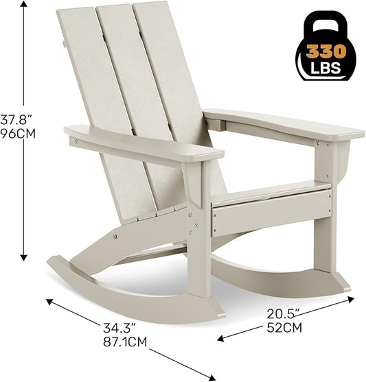 Costaelm Outdoor Adirondack Chair, All Weather Resistant Lawn Chairs Balcony Chair and Fire Pit Chairs, Patio Chair Outdoor Porch Rocking Chair High Back HDPE Poly Lumber, Sand