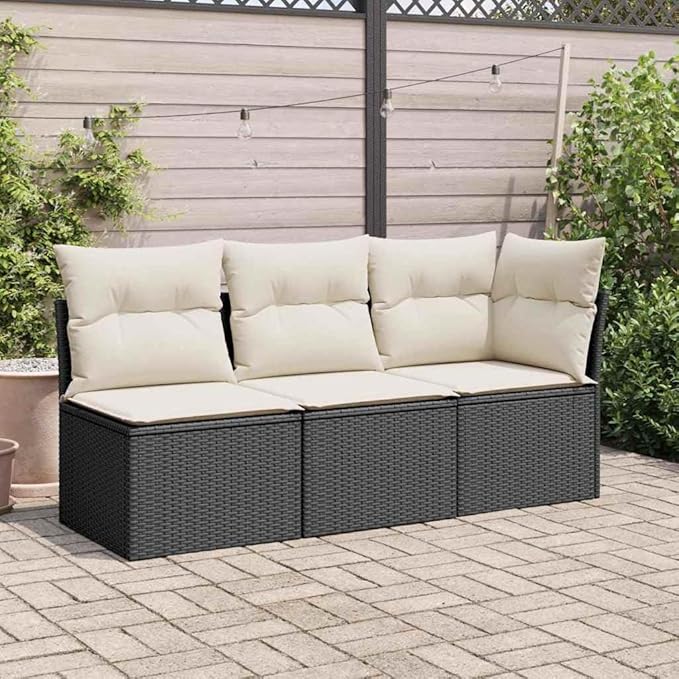Modular Outdoor Garden Sofa with Removable Zippered Cover in Black and Cream White, Durable Powder-Coated Metal Frame for Patio Balcony