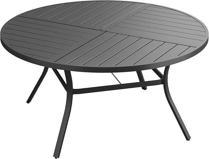 VICLLAX 60" Round Patio Dining Table for 8-10, All Weather Metal Outdoor Table with 1.57" Umbrella Hole and Surdy Frame for Garden Lawn Deck, Black