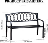 Outdoor Metal Garden Bench 50", Porch Bench Chair，2-Person Patio Bench with Backrest and Armrests - Photo 8