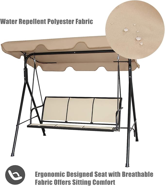 Tangkula 3 Person Patio Swing, Steel Frame with Polyester Angle Adjustable Canopy, All Weather Resistant Swing Bench - Photo 8