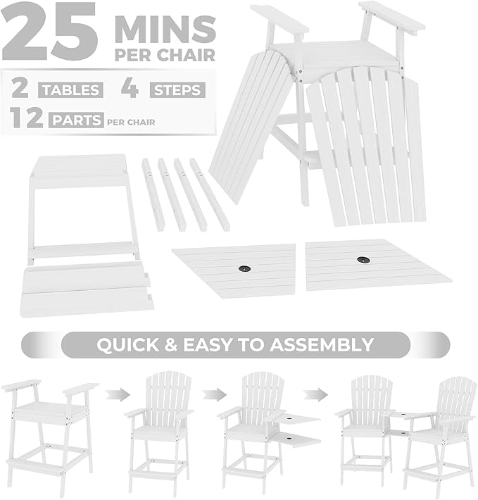 Outdoor Adirondack Barstools with Connecting Tray, Tall Adirondack Chairs Bar Chairs for Deck, Balcony, Backyard, Patio Bar Stool Chair with High Back, Bar Height Adirondack Chairs Set of 4