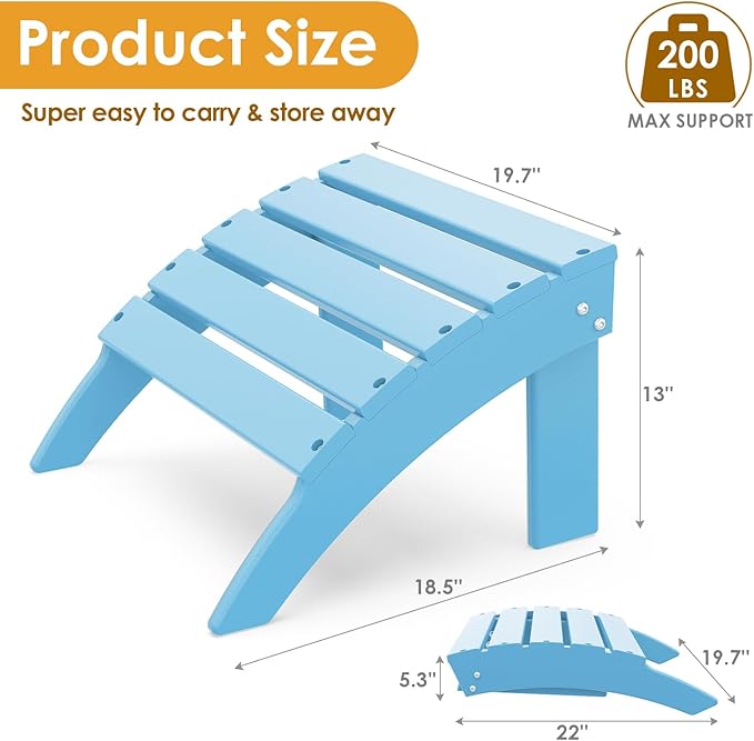 IVY&LANE Outdoor Adirondack Ottoman | Folding | HDPE | Arctic | All Weather - Photo 3