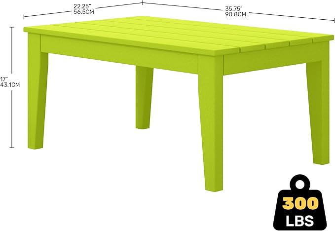 Costaelm Adirondack Outdoor Coffee Table, HDPE Drink Table Weather Resistant, Patio Porch Accent Balcony Table Outdoor End Table for Pool, Seaside, Backyard, Lime