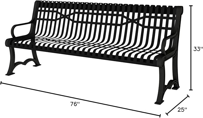 COATEDOUTDOORFURNITURE Coated Outdoor Furniture Heavy-Duty Outdoor Bench Thermoplastic Coated, Slatted Steel, Commercial-Grade Garden Bench, Made in America (Portable with Back, 4 Ft, Textured Black)