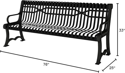 COATEDOUTDOORFURNITURE Coated Outdoor Furniture Heavy-Duty Outdoor Bench Thermoplastic Coated, Slatted Steel, Commercial-Grade Garden Bench, Made in America (Portable with Back, 4 Ft, Textured Black)