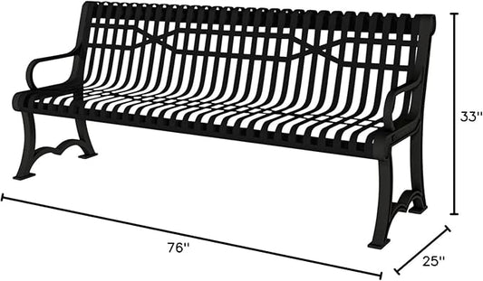COATEDOUTDOORFURNITURE Coated Outdoor Furniture Heavy-Duty Outdoor Bench Thermoplastic Coated, Slatted Steel, Commercial-Grade Garden Bench, Made in America (Portable with Back, 4 Ft, Textured Black)
