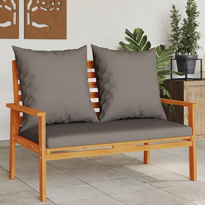 Garden Sofa Bench Dark Grey Solid Acacia Wood 47.2 in Long, Durable Outdoor Furniture with Modern Design and Weather Resistant Oiled Coating for Patio, Terrace, or Balcony