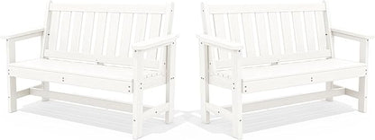 SERWALL Outdoor Bench, HDPE Outdoor Benches Weatherproof, 2-Person Garden Bench with 660 lbs Weight Capacity, Patio Benches for Outdoors, Garden, Porch, Backyard and Park, White, 2 Pack