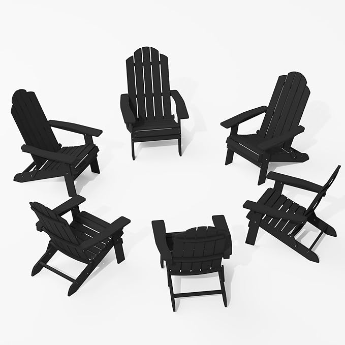 MXIMU Folding Adirondack Chair for Outdoor: Easy Assembly Adirondack Chairs Set of 6 - Composite Plastic Fire Pit Chairs - All Weather Plastic Chair for Outside Patio Lawn Garden Backyard Use