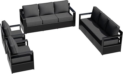 Outdoor Aluminum Furniture Set, 4-Piece Patio Conversation Set, 2 Swivel Chairs and 2 Sofa, All-Weather Metal Frame, 6" Thick Removable Cushions, Deep Setting for Garden, Poolside and Porch